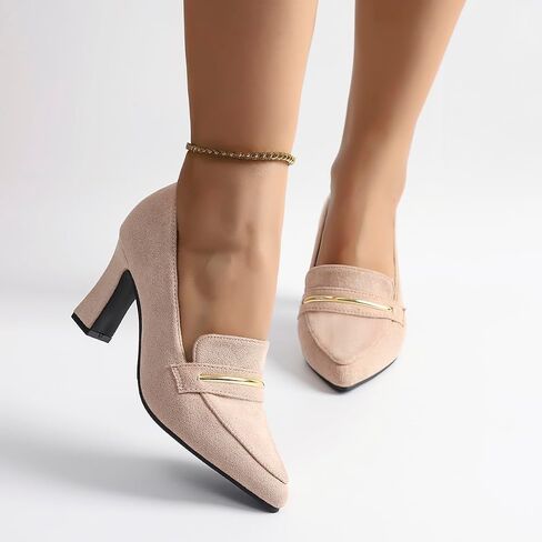 Womens Closed Pointed Toe Suede Loafer Pumps Low Block Heeled Slip On Loafers for Women Work Office Business Comfortable Chunky Heels Shoes 2.95 Inch in Saudi Arabia