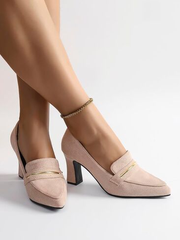 Womens Closed Pointed Toe Suede Loafer Pumps Low Block Heeled Slip On Loafers for Women Work Office Business Comfortable Chunky Heels Shoes 2.95 Inch in Saudi Arabia