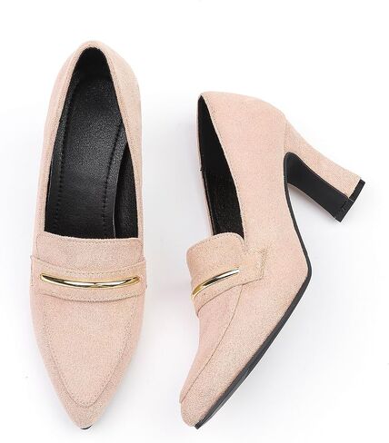 Womens Closed Pointed Toe Suede Loafer Pumps Low Block Heeled Slip On Loafers for Women Work Office Business Comfortable Chunky Heels Shoes 2.95 Inch in Saudi Arabia