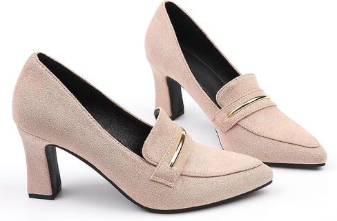 Womens Closed Pointed Toe Suede Loafer Pumps Low Block Heeled Slip On Loafers for Women Work Office Business Comfortable Chunky Heels Shoes 2.95 Inch in Saudi Arabia