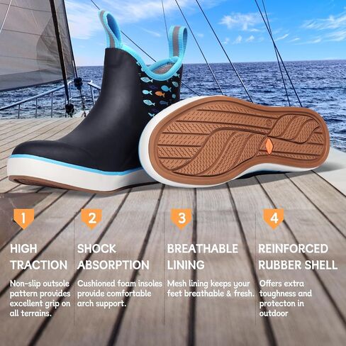 Showave Womens Deck Boots Waterproof Ankle Rain Footwear Outdoor Garden Fishing Boot for Women Non-slip Insulated Rubber Booties Lightweight Work Shoes in Saudi Arabia