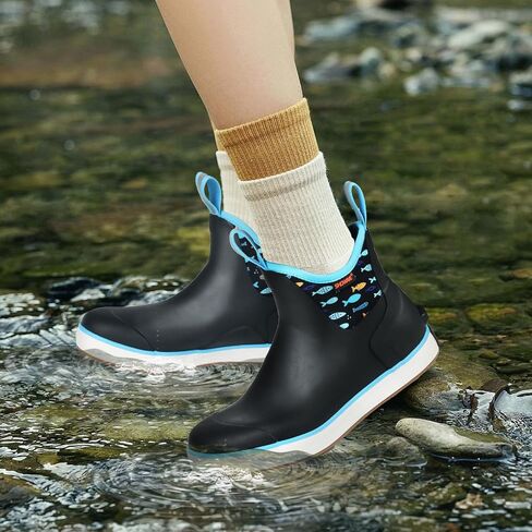Showave Womens Deck Boots Waterproof Ankle Rain Footwear Outdoor Garden Fishing Boot for Women Non-slip Insulated Rubber Booties Lightweight Work Shoes in Saudi Arabia