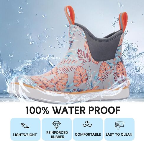 Showave Womens Deck Boots Waterproof Ankle Rain Footwear Outdoor Garden Fishing Boot for Women Non-slip Insulated Rubber Booties Lightweight Work Shoes in Saudi Arabia