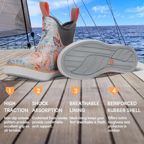 Showave Womens Deck Boots Waterproof Ankle Rain Footwear Outdoor Garden Fishing Boot for Women Non-slip Insulated Rubber Booties Lightweight Work Shoes in Saudi Arabia