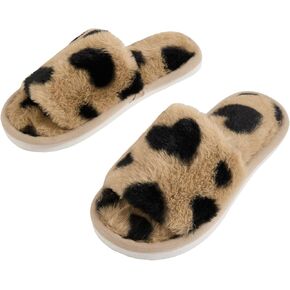 Verdusa Women's Fuzzy Home Slippers Heart Pattern Open Toe Slip On Bedroom Slippers