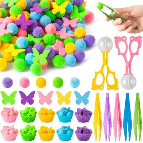 EZdhuawuse Spring Butterfly Sensory Bin Fillers - 268Pcs Easter Butterfly Fine Motor Toys Color Counting Sorting Set for Kids, Colorful Felt Decor Pom Poms Cup Clip for Preschool Education Activities