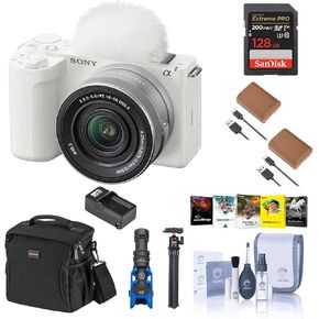 Sony Alpha ZV-E10 II Mirrorless Camera with E PZ 16-50mm f/3.5-5.6 OSS II Lens, White Bundle with 128GB Memory Card, 2X Battery, Charger Base, Microphone, MT-11 Tripod and PC Software License Key