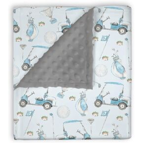 Mink Baby Boys Girls Blanket Golf Gear Sport Game, Watercolor Blue Ball Glove Car Stick Soft Double Layer Dotted Backing Receiving Blankets, Newborn Infant Toddler Nursery Crib Bedding 30 x 40