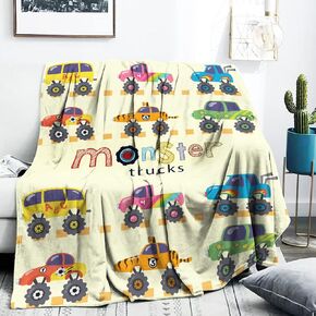 Monster Trucks Blanket for Baby Boys, Yellow Car Throw Blanket for Toddler Boys, Monster Trucks Throw Blanket, Soft Fleece Car Blanket for Boys Kids Newborn Baby Shower (40 x 50 Inch)