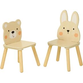 Kids Wooden Animal Chairs, Including Rabbit and Bear Chair, Kids Playroom Furniture for Eating, Reading, Playing