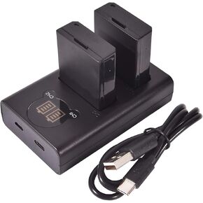 DSTE 2X LP-E10 + Dual LCD Battery Charger Compatible with Canon EOS Rebel T7 T6 T5 T3 T100 Kiss X50 X70 X80 EOS 1100D 1200D 1300D with Type-C and Micro-USB Port