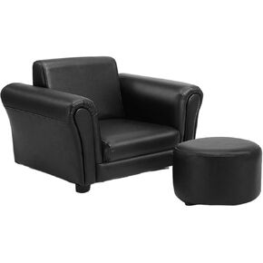 Costzon Kids Couch with Footstool, Children's Sofa with ASTM & CPSIA Certification, Mini Couch for Toddler w/Load-Bearing of 100LBS, Armchair w/Armrest and Backrest for Baby Boys Girls Gifts (Black)