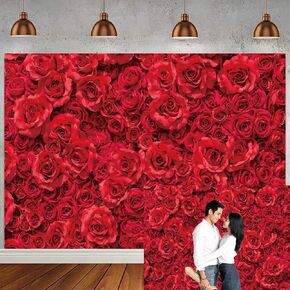 Valentine's Day Red Rose Backdrop Flower Wall Romantic Couple Photography Background Wedding Bridal Shower Sweet Birthday Party Decoration 7x5ft