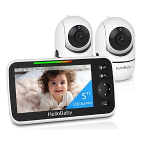 HelloBaby No WiFi Baby Monitor 5" Screen 30-Hour Battery Pan-Tilt-Zoom Video Upgrade with Camera and Audio, Night Vision, VOX, 2-Way Talk, 8 Lullabies and 1000ft Range