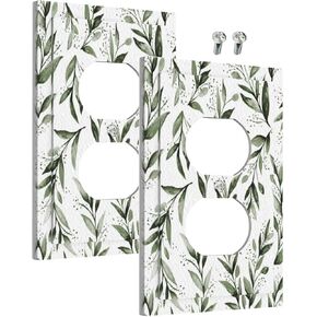 Decorative Outlet Covers Boho Olive Leaf Rustic Green Leaves 1 Gang Wall Plate Cover Receptacle Duplex Light Switch Cover Plate Single Dual Plug Covers Electrical Switchplate Faceplate（2Pack）