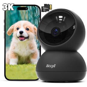 Alaga Indoor Security Camera, 3K, 5/2.4GHz Wi-Fi, 360° Pan/Tilt, Human/Motion Detection, Night Vision, Speaker, Phone App, Works with Alexa and Google Assistant, Black, with 64G TF Card