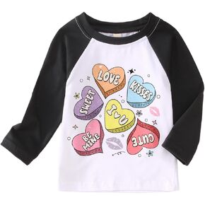 Toddler Baby Boy Girl Valentine’s Day Raglan Shirt Kid Cute Hearts Letter Print Long Sleeve Tees