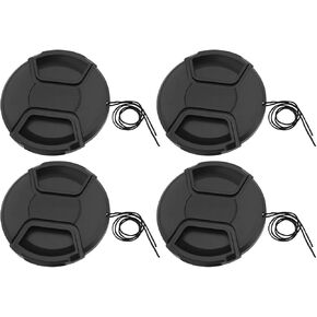 SING F LTD 4Pcs Front Lens Cap Cover 82mm Centre Pinch Front Lens Cap with Anti-Lost Rope Compatible with Nikon Compatible with Canon Compatible with Pentax Black