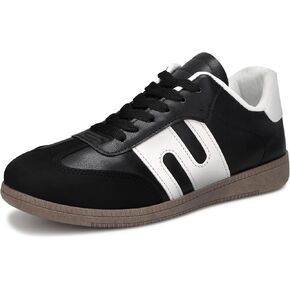 Padgene Womens Tennis Sneakers Walking Flat Low-Top Casual Lace-Up Comfortable Fashion Sneakers Women Classic Retro Gum Sole Shoes Skate Shoe Anti Slip Trainers White