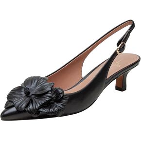 Linea Paolo - Castiel - Womens Floral Leather Kitten Heel Slingback Pumps