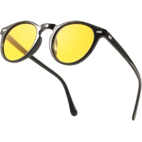 LVIOE Night Driving Glasses Ultralight Round Yellow Polarized Night Vision Glasses Ideal for Low Light Conditions LN576N