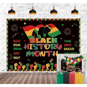 Black History Month Backdrop African American Black Cultural History Month Banner Background Adults Students Classroom Bulletin Board Decorations BHM Festival Celebration Party Supplies (7x5FT)
