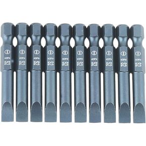 10PCS 50mm Slotted Screwdriver Bits Set,1/4 Drill Screwdriver Small Flat Tip Screwdriver, Alloy Steel Flat Head Drill Bit H6.3 * 50*Sl6mm for Repair DIY