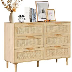 VEVOR 6 Drawer Rattan Dresser, Boho Dresser, Rattan Chest of Drawers with Spacious Storage, Natural Rattan Dresser for Bedroom, Living Room & Hallway,Rattan Nightstand with Sturdy Handles&Legs, Brown in Kuwait
