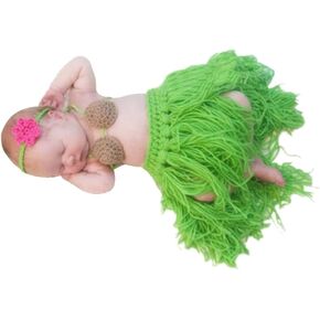 Cute Baby Photography Outfits, Knitted Skirt + Headband + Bra Tail Hawaii Skirt Outfit Set Crochet Baby Outfits Newborn Photography for Boys Girls Baby Photography Props