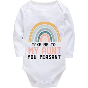 Take Me To My Aunt You Peasant Baby Romper Long Sleeve Baby Bodysuit White Funny Baby Clothes