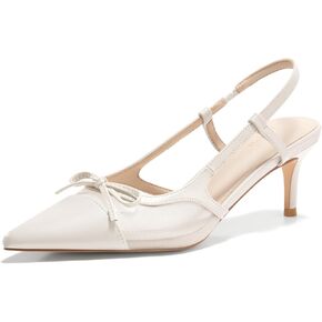 Coutgo Womens Kitten Heels Slingback Mesh Pumps Bow Tie Closed Pointed Toe Two Tone Slip on Work Dress Shoes in Kuwait