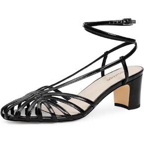 Womens Heeled Sandals Square Toe Strappy Heels for Women Ankle Strap Block Chunky Mid Heel Shoes