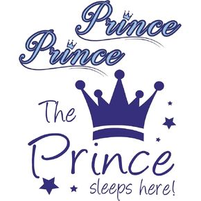 Blue Prince Sleep Here Vinyl Wall Decals for Boys Bedroom Waterproof Self-Adhesive Prince Sign Door Stickers Home Decoration (Blue)