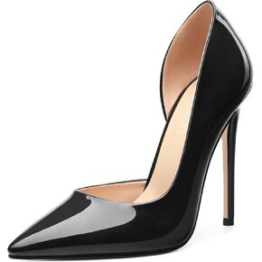 Black High Heels Stiletto Pumps for Women Slip on Patent Closed Pointed Toe Sexy Fashion Wedding Party Dressy Shoes Size 8.5