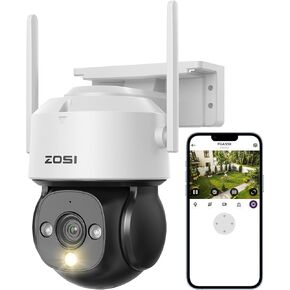 ZOSI C290 Plug-in HD Pan/Tilt Wired WiFi Security IP Camera Outdoor Indoor with Color Night Vision, 2MP PT Wireless Camera, AI Human & Vehicle Detection, Auto Tracking, Siren Alarm, 2-Way Audio