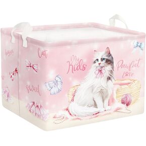 Clastyle Cute Cat Baby Laundry Hamper Kid Storage Basket Girl Gift Toy Box Ladies Pet Collapsible Large Clothes Organizer Nursery Bin for Bedroom, Pink, 40 * 30 * 30 cm
