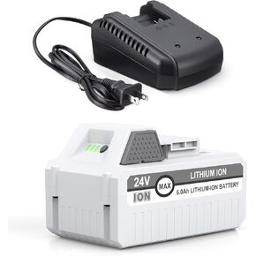 LORDONE C D H 6000mAh 24VBAT-LTE Replacement Lithium-iON Battery+Fast Charger for Snow Joe 24V Cordless Power Tools Starter Kit Compatible with Snow Joe 24VBAT-LTE 24V ion+Models