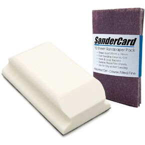 Complete Sanding Block and Sandpaper Set, Block Face Size 2.7'' x 4.8'', Tough Firm Ergonomic, Includes 10 Assorted Grit 120/180/240/320 Sheets, Hook & Loop, Use Wet or Dry, Sand Wood, Metal and Walls