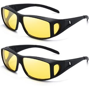 Night Vision Driving Glasses Fit Over Glasses for Men Women, Anti Glare Polarized HD Nighttime Glasses for Driving-Yellow Lens