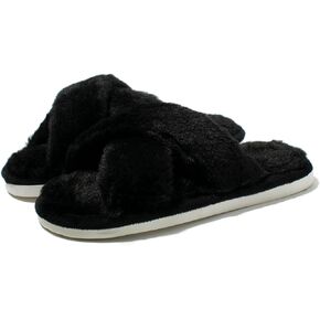 Fuzzy House Slippers for Women Furry Memory Foam Women's Cross Band Slippers Cozy Fluffy Open Toe Slippers Soft Plush Shoes for Indoor Outdoor
