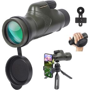 HD 12x50 IPX7 Nitrogen-Filled Waterproof Monoculars with Phone Holder, Tripod, Hand Strap – BAK4 FMC Optics, HD Army Green (Be Submersible Under 1Meters 30 Minutes Never Leaks)