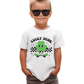 Toddler Baby St Patrick's Day T-Shirts Boys Lucky Dude Toddler Shirt Cute Clover Graphic Tee Tops