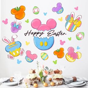 Happy Easter Bunny Wall Decals Stickers, Colorful Pastel Easter Eggs Rabbit Decorations Bedroom Art, Spring Cute Carrot Home Kitchen Decor