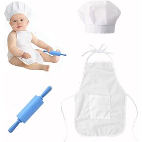 3 PCS Baby Photography Props, Baby Chef Outfit and Mini Silicone Rolling Pin, Newborn Photo Props for 6-24 Months in Kuwait