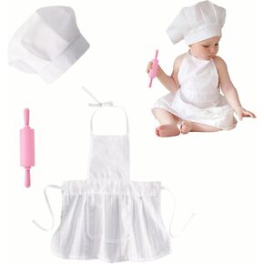 3 PCS Baby Photography Props, Baby Chef Outfit and Mini Silicone Rolling Pin, Newborn Photo Props Costume for 6-24 Months