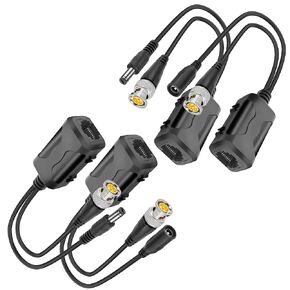 MEIRIYFA Passive Video Balun BNC to RJ45 Cat5e/6 Video Baluns Transceiver Transmitter with Power Connector for 720P 1080P 3MP 4MP 5MP 8MP HD-CVI/TVI/CVBS Analog to IP Camera Converter (2 Pairs)