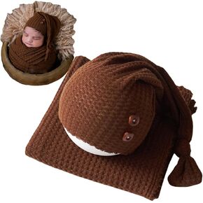 Zeroest Newborn Baby Photography Props Wrap Hat Newborn Wraps for Infant Boys Girls Photoshoot Photo Posing Stretch Blanket (Mustard)