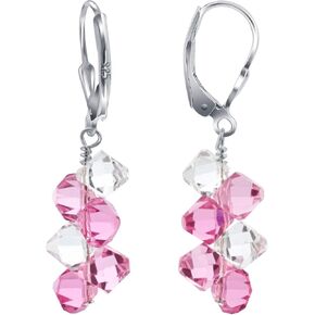 Clear AB Austrian Crystals Leverback Drop Handmade 925 Sterling Silver Earrings for Women