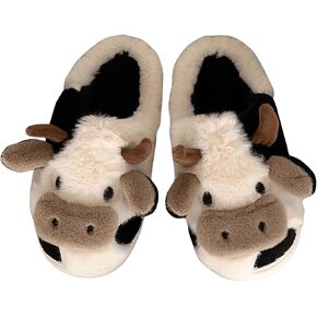 Floerns Women's Cartoon Cow Slippers Cute Cozy Fuzzy Closed Toe Animal House Slippers