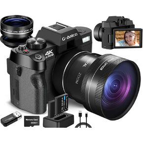 4K Digital Cameras for Photography, 48MP Vlogging Camera for YouTube with WiFi, 180° Flip Screen Compact Camera with Flash